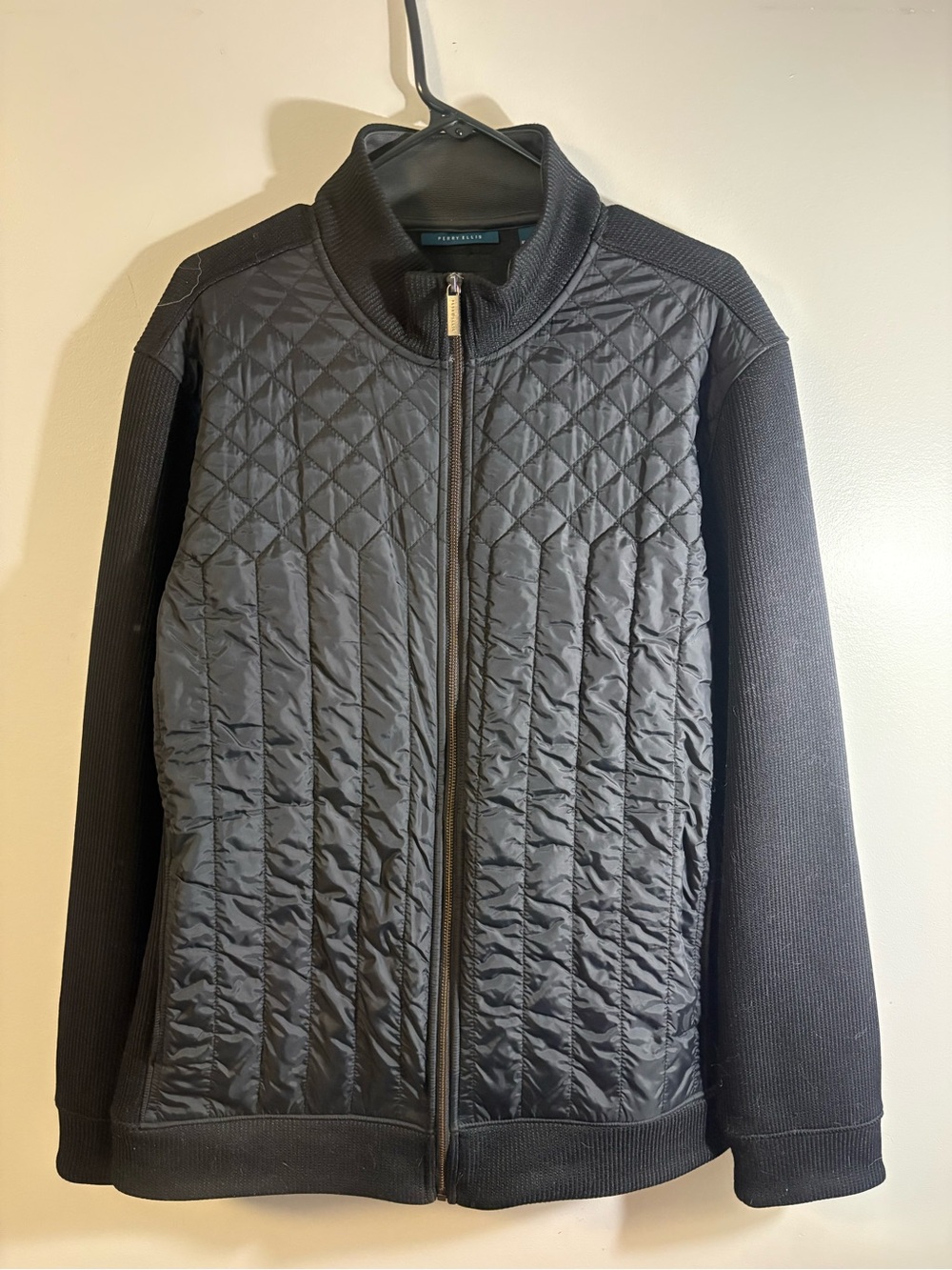 Perry Ellis Black Quilted-Texture Zip Jacket